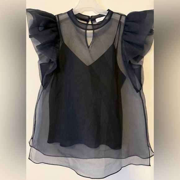 Jonathan Simkhai Midnight Blue Sheer Blouse - Picture 3 of 6